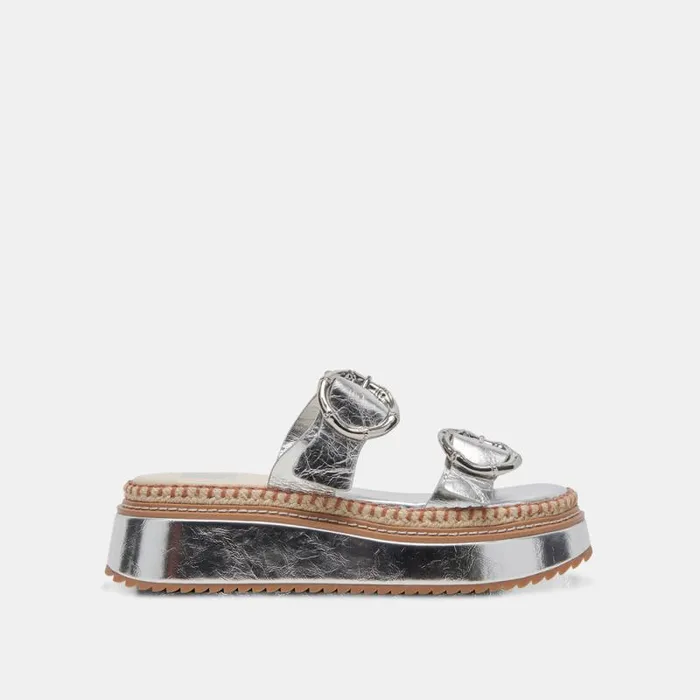 Dolce Vita Rysha Sandals Silver Crinkle Patent Women Sandals