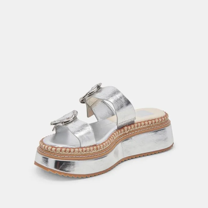 Dolce Vita Rysha Sandals Silver Crinkle Patent Women Sandals