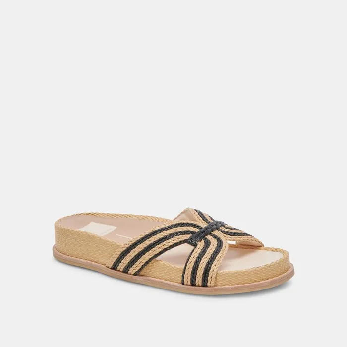 Dolce Vita Selda Sandals Natural Black Raffia Women Sandals