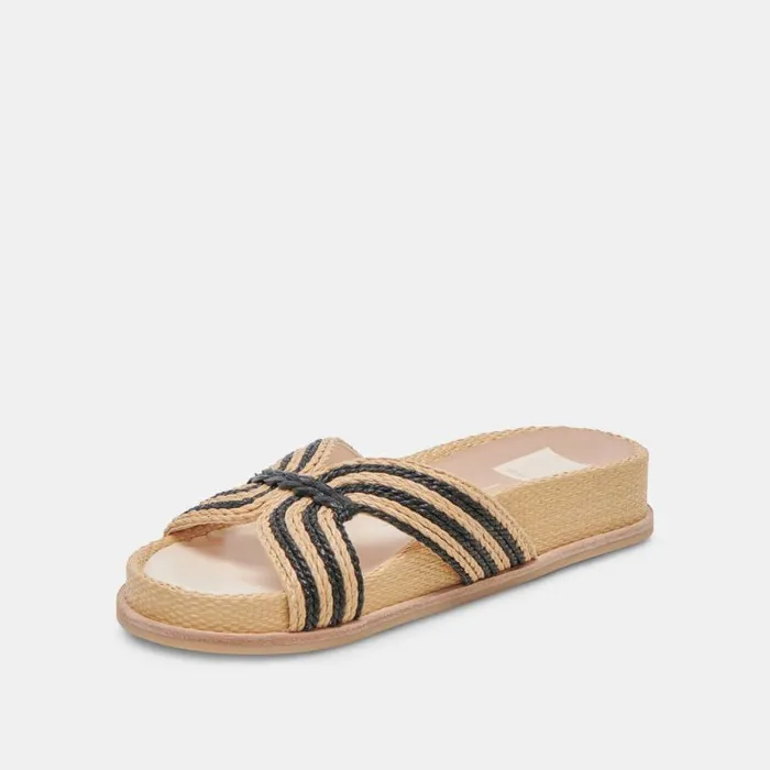 Dolce Vita Selda Sandals Natural Black Raffia Women Sandals