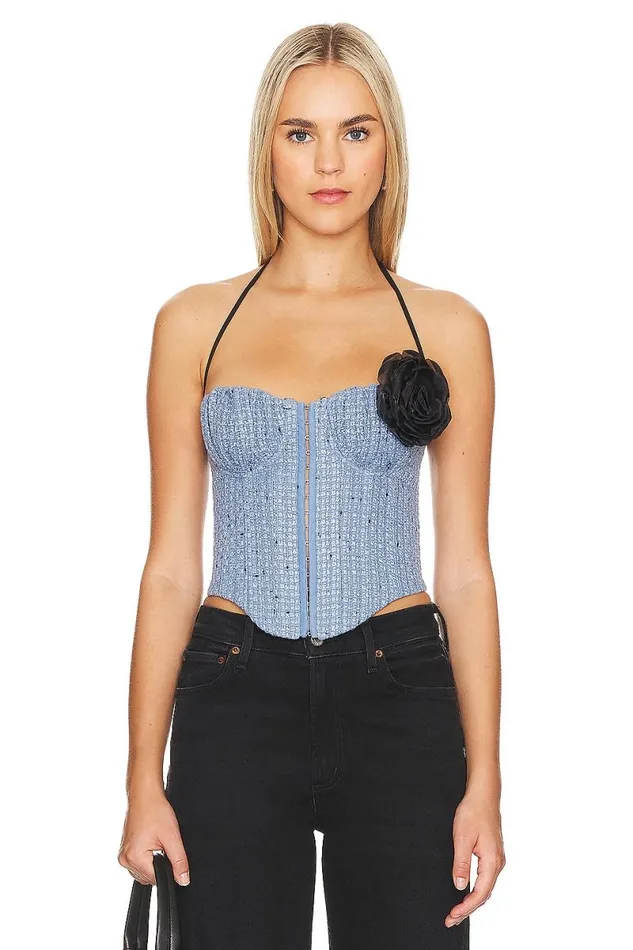 Domino Bustier Top Blue Tweed Women Lovers and Friends Tops