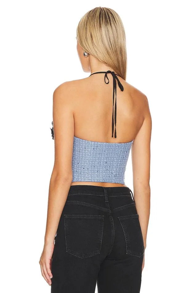 Domino Bustier Top Blue Tweed Women Lovers and Friends Tops