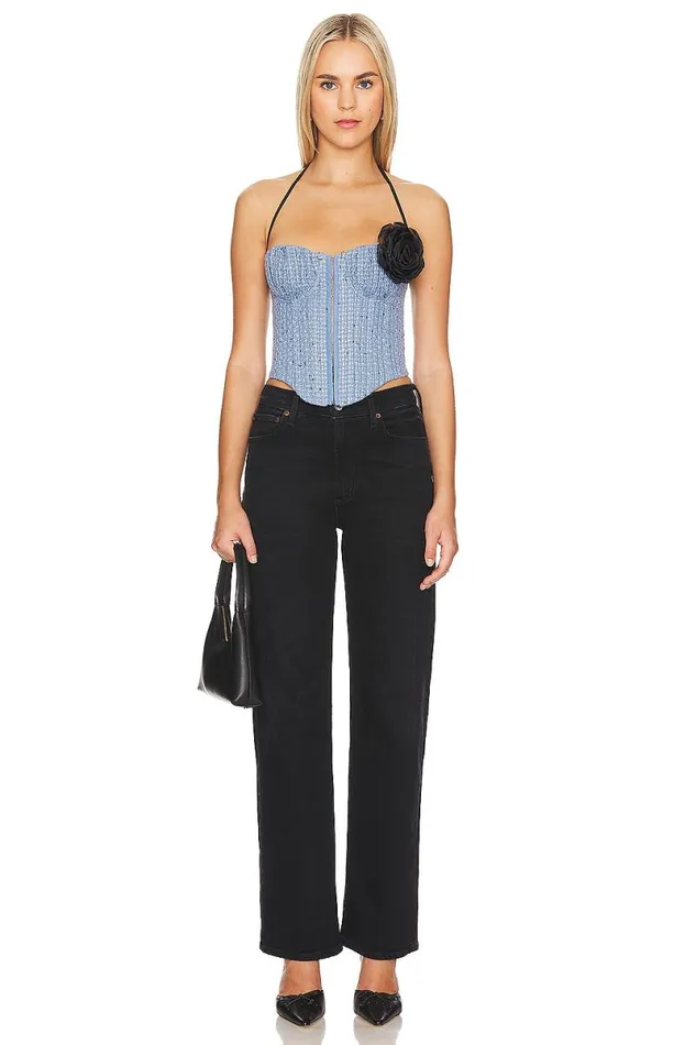 Domino Bustier Top Blue Tweed Women Lovers and Friends Tops