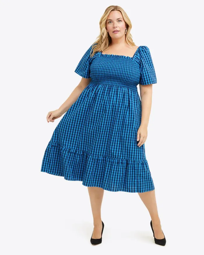 Draper James Extended Sizes Women Deana Smocked Dress In Blue Gingham