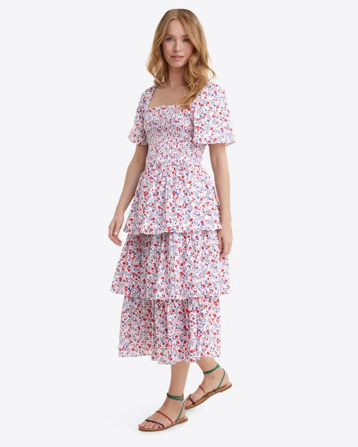 Draper James Extended Sizes Women Deana Tiered Smocked Dress In Berry Print