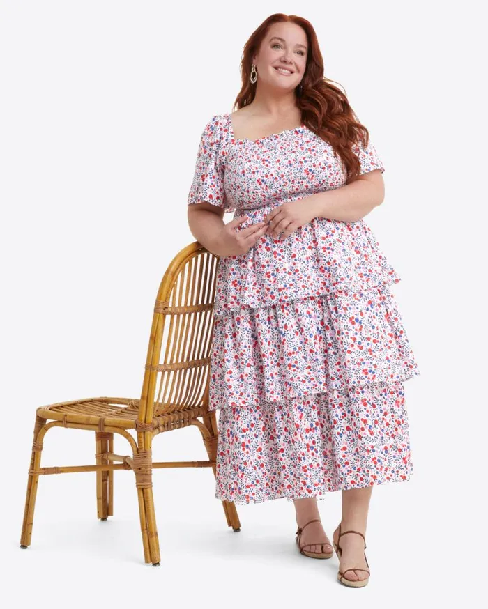 Draper James Extended Sizes Women Deana Tiered Smocked Dress In Berry Print