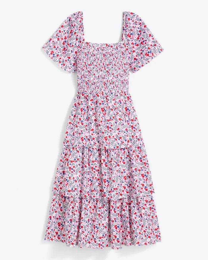 Draper James Extended Sizes Women Deana Tiered Smocked Dress In Berry Print