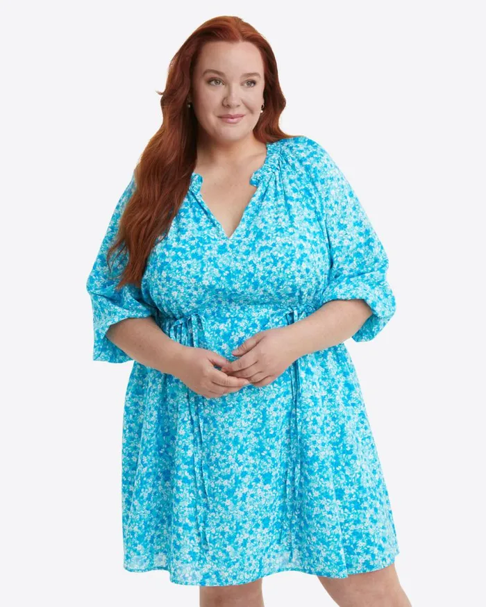 Draper James Extended Sizes Women Kellie Babydoll Dress In Blue Aster Floral