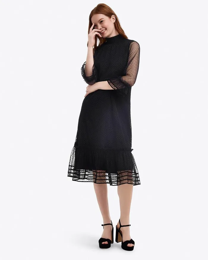 Draper James Midi and Maxi Women Long Sleeve Shift Dress In Tulle