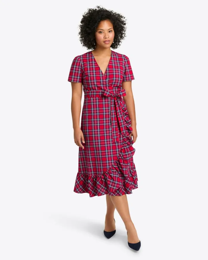 Draper James Midi and Maxi Women Reba Midi Wrap Dress In Angie Plaid