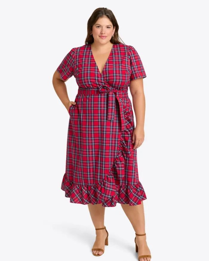 Draper James Midi and Maxi Women Reba Midi Wrap Dress In Angie Plaid