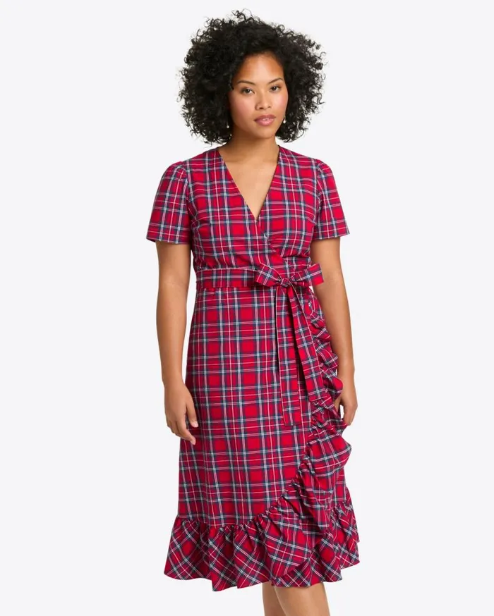 Draper James Midi and Maxi Women Reba Midi Wrap Dress In Angie Plaid