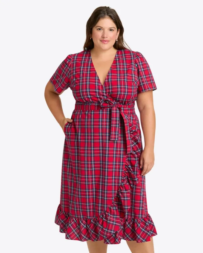 Draper James Midi and Maxi Women Reba Midi Wrap Dress In Angie Plaid