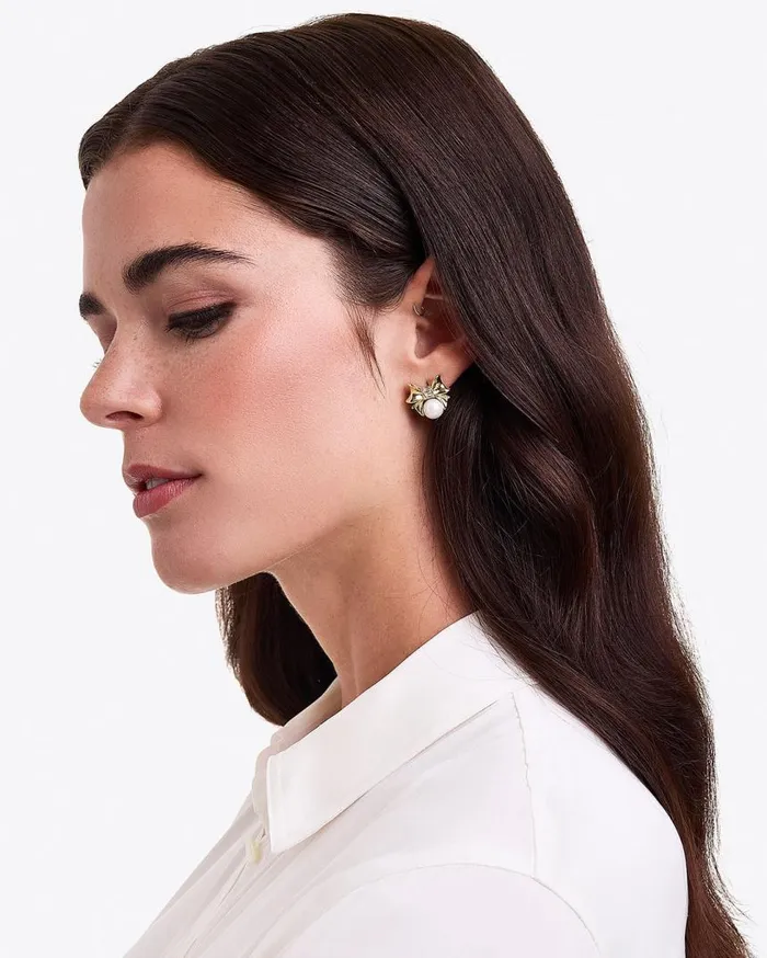 Draper James Tops Women Bow Pearl Studs