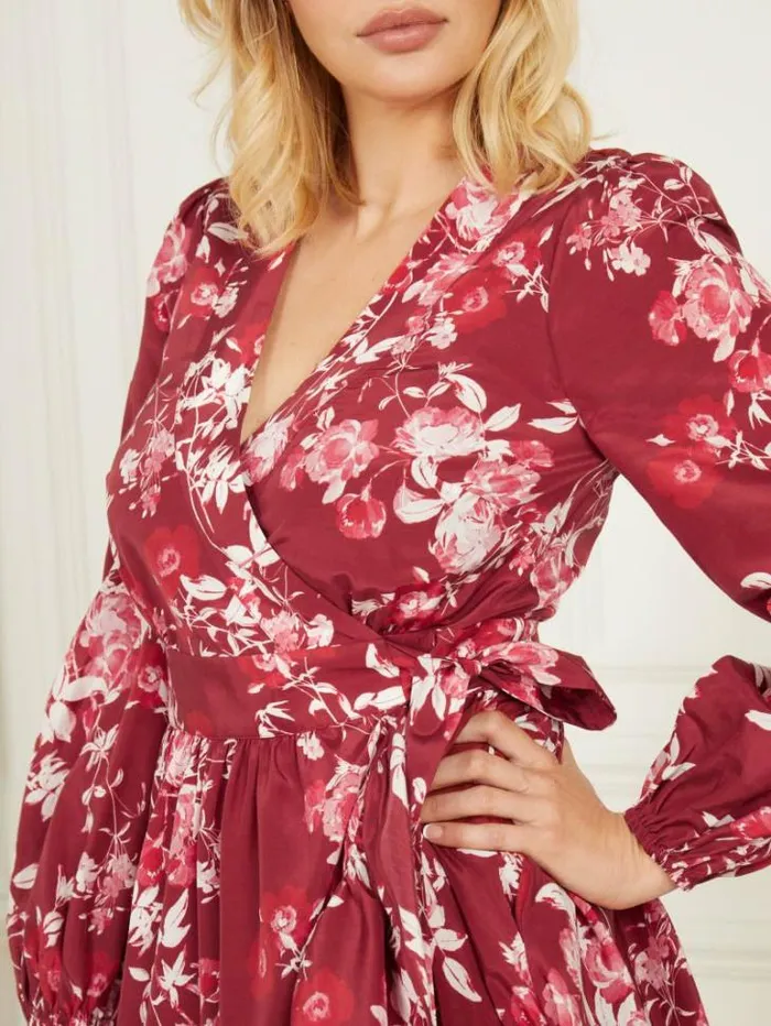 Dresses Women Marciano Petal Pose Wrap Dress Petal Pose Dark Jam Red Dresses Women Marciano Petal Pose Wrap Dress Petal Pose Dark Jam Red