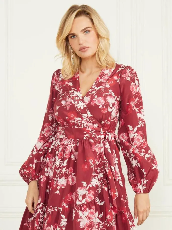 Dresses Women Marciano Petal Pose Wrap Dress Petal Pose Dark Jam Red Dresses Women Marciano Petal Pose Wrap Dress Petal Pose Dark Jam Red