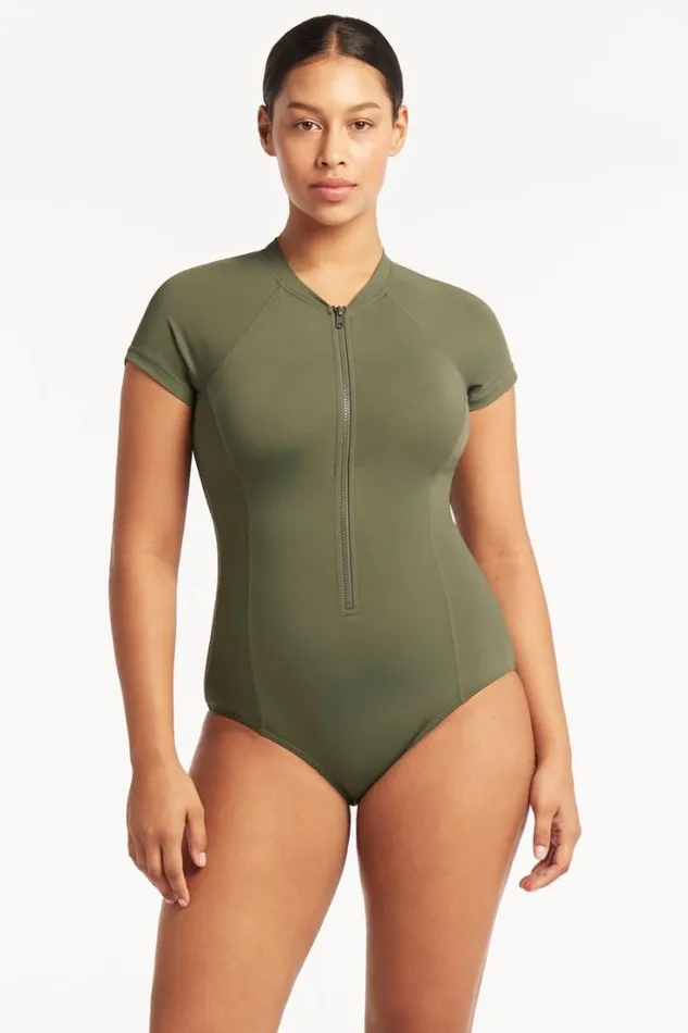 Eco Essentials Short Sleeve One Piece Eco Essentials Khaki Women Sea Level One Pieces