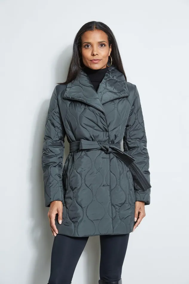 Elie Tahari Coats Tahari Lightweight Quilted Wrap Puffer Coat Olive 8211 Women Elie Tahari Coats Tahari Lightweight Quilted Wrap Puffer Coat Olive 8211 Women