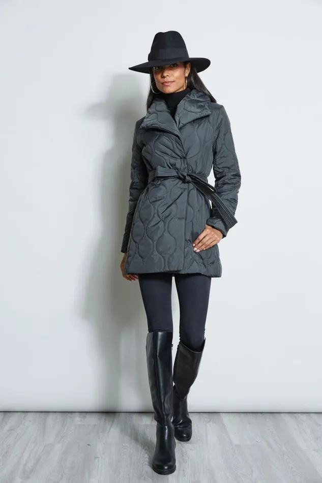Elie Tahari Coats Tahari Lightweight Quilted Wrap Puffer Coat Olive 8211 Women
