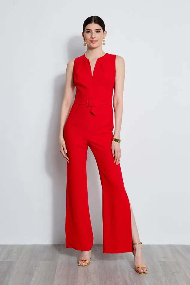 Elie Tahari Dresses and Jumpsuits Belted Slit Jumpsuit Berry 8211 Women