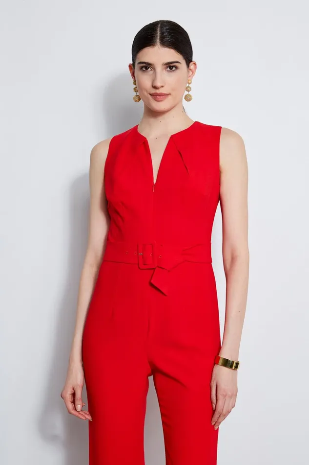 Elie Tahari Dresses and Jumpsuits Belted Slit Jumpsuit Berry 8211 Women