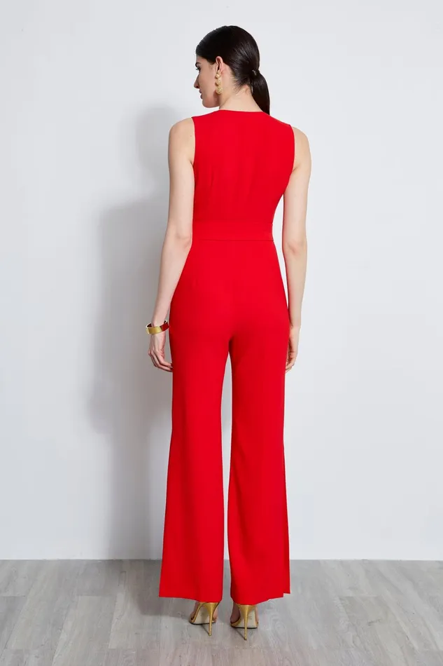 Elie Tahari Dresses and Jumpsuits Belted Slit Jumpsuit Berry 8211 Women