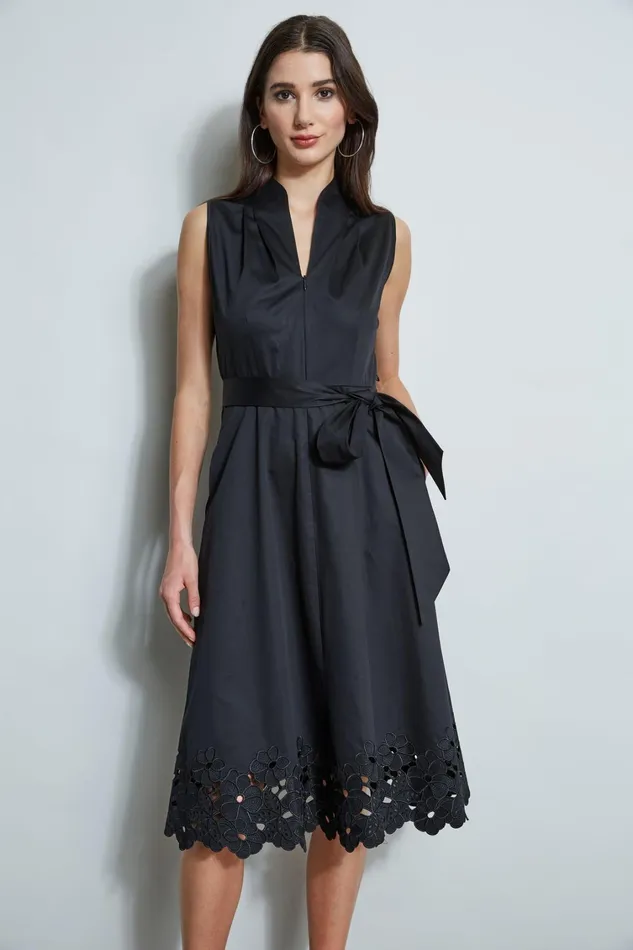 Elie Tahari Dresses and Jumpsuits Embroidered Hem Cotton Dress Black 8211 Women