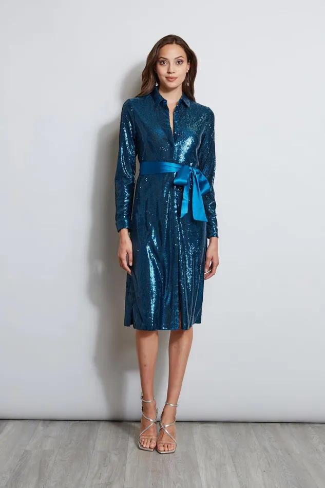Elie Tahari Dresses and Jumpsuits Sequin Shirt Dress Teal 8211 Women
