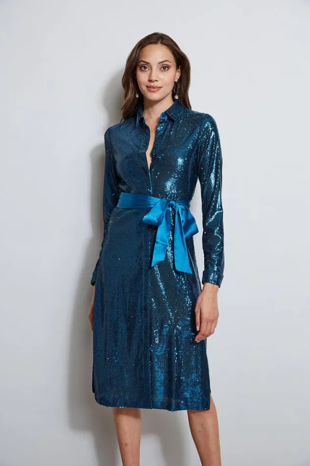 Elie Tahari Dresses and Jumpsuits Sequin Shirt Dress Teal 8211 Women