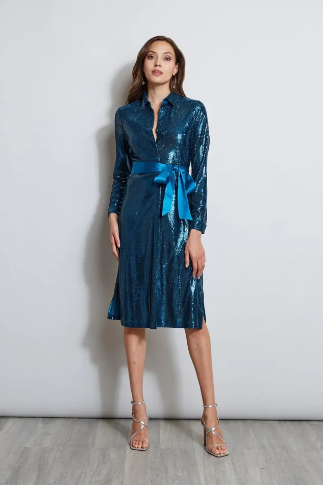 Elie Tahari Dresses and Jumpsuits Sequin Shirt Dress Teal 8211 Women
