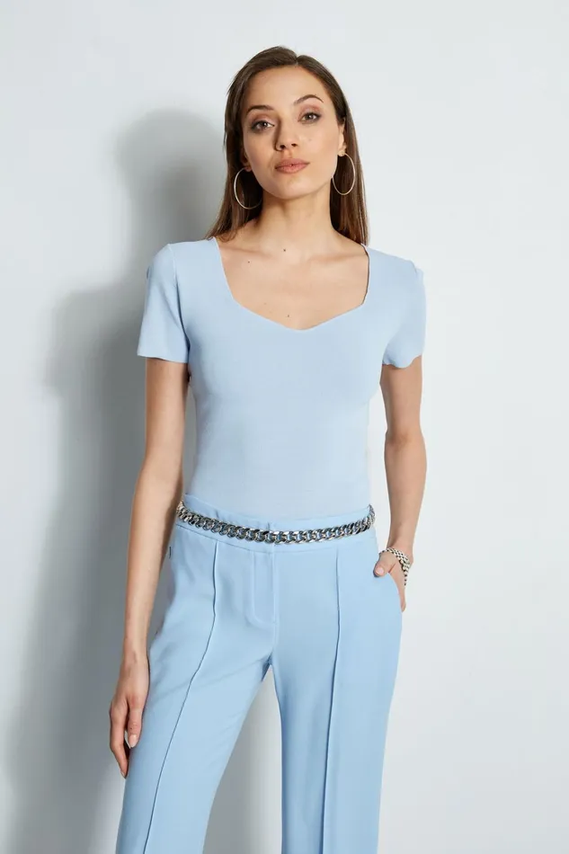Elie Tahari Knits and Sweaters Short Sleeve Contour Sweater Water Blue 8211 Women Elie Tahari Knits and Sweaters Short Sleeve Contour Sweater Water Blue 8211 Women