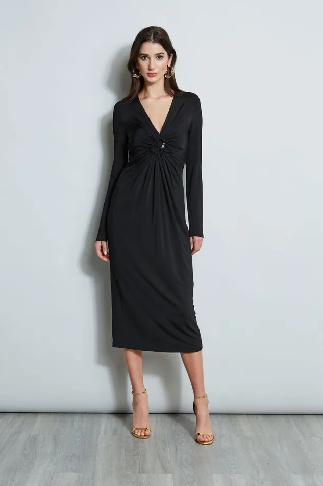 Elie Tahari Long Sleeve Dresses Matte Jersey Twist Detail Dress Noir 8211 Women Elie Tahari Long Sleeve Dresses Matte Jersey Twist Detail Dress Noir 8211 Women