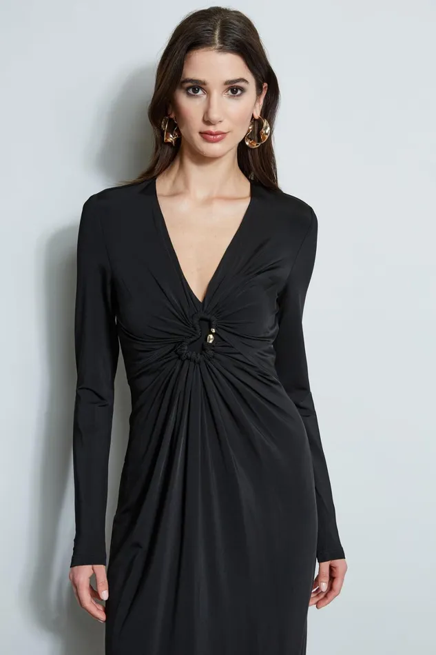 Elie Tahari Long Sleeve Dresses Matte Jersey Twist Detail Dress Noir 8211 Women