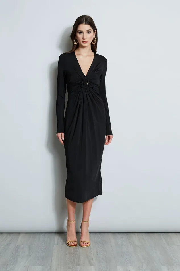 Elie Tahari Long Sleeve Dresses Matte Jersey Twist Detail Dress Noir 8211 Women