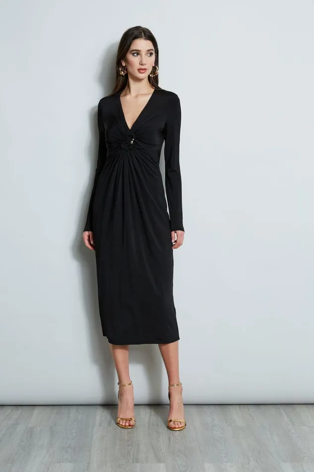 Elie Tahari Long Sleeve Dresses Matte Jersey Twist Detail Dress Noir 8211 Women