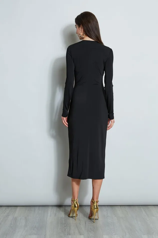 Elie Tahari Long Sleeve Dresses Matte Jersey Twist Detail Dress Noir 8211 Women