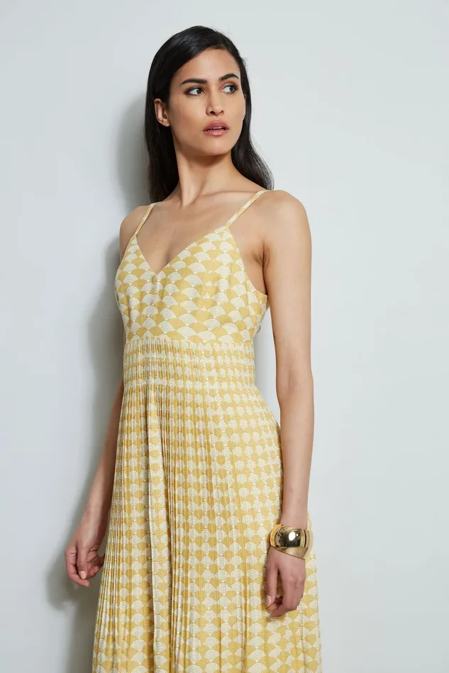 Elie Tahari Midi Dresses Diamond Soft Pleat Midi Dress Cape Diamond Arch Print 8211 Women