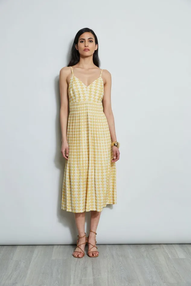 Elie Tahari Midi Dresses Diamond Soft Pleat Midi Dress Cape Diamond Arch Print 8211 Women
