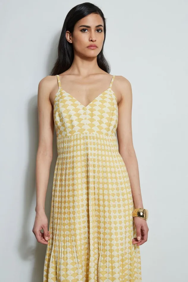 Elie Tahari Midi Dresses Diamond Soft Pleat Midi Dress Cape Diamond Arch Print 8211 Women