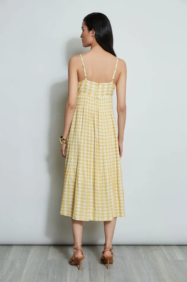 Elie Tahari Midi Dresses Diamond Soft Pleat Midi Dress Cape Diamond Arch Print 8211 Women