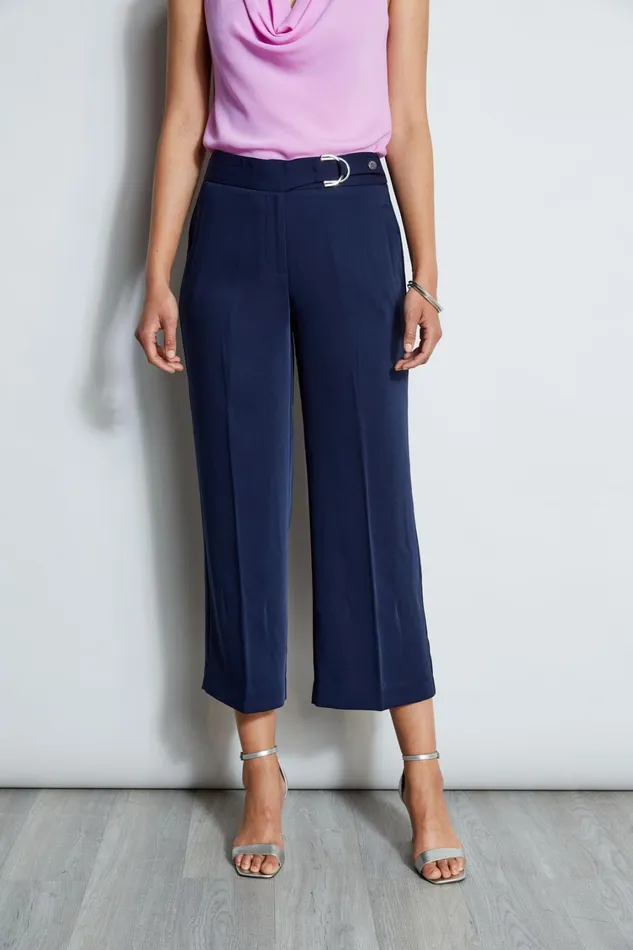 Elie Tahari Pants Cropped Wide Leg Belted Pant Peacoat 8211 Women