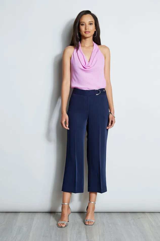 Elie Tahari Pants Cropped Wide Leg Belted Pant Peacoat 8211 Women