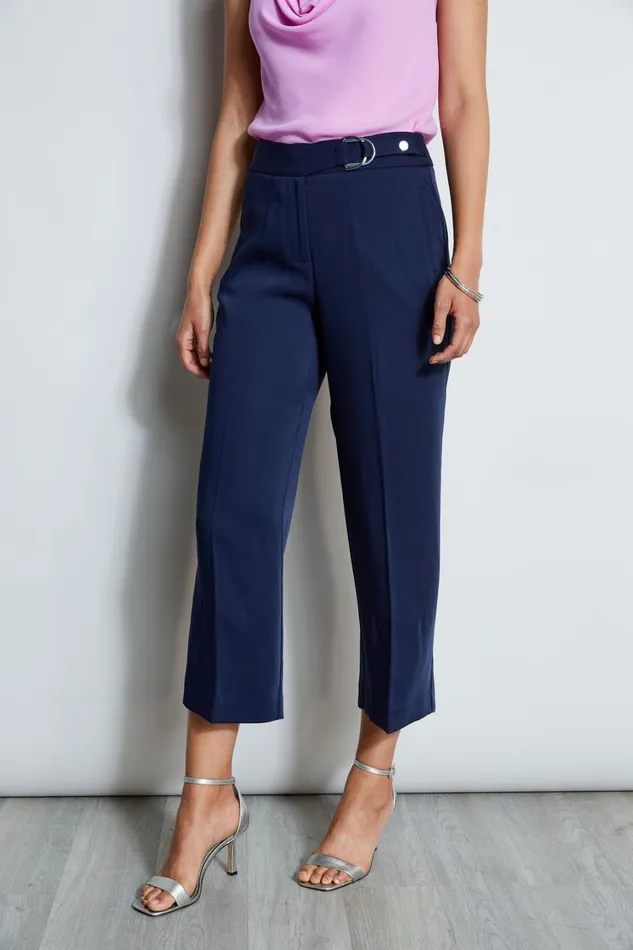 Elie Tahari Pants Cropped Wide Leg Belted Pant Peacoat 8211 Women