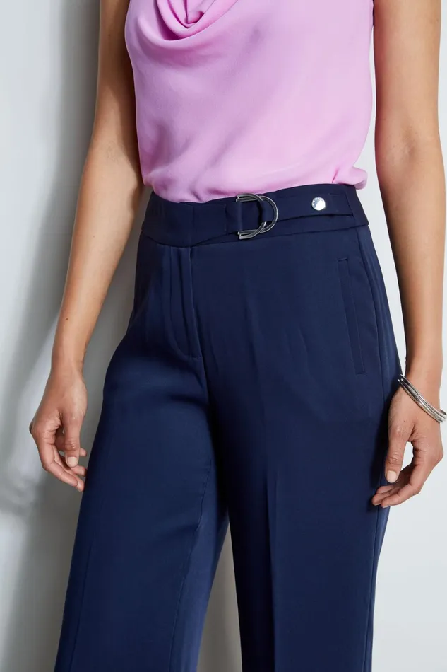 Elie Tahari Pants Cropped Wide Leg Belted Pant Peacoat 8211 Women