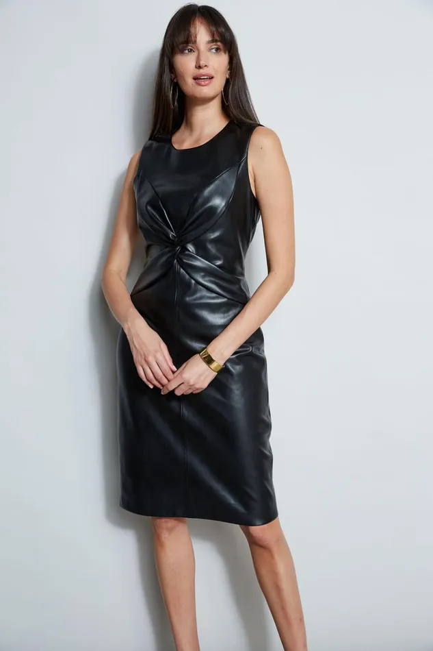 Elie Tahari Short Dresses Vegan Leather Twist Dress Noir 8211 Women