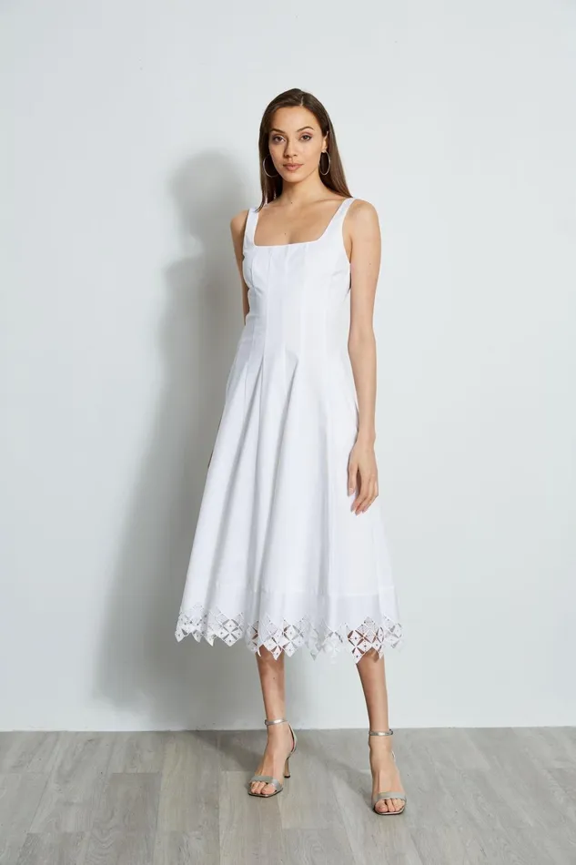 Elie Tahari Sleeveless Dresses Cotton Poplin Square Neck Dress White 8211 Women Elie Tahari Sleeveless Dresses Cotton Poplin Square Neck Dress White 8211 Women