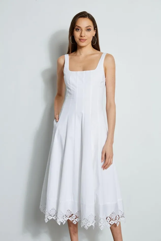Elie Tahari Sleeveless Dresses Cotton Poplin Square Neck Dress White 8211 Women