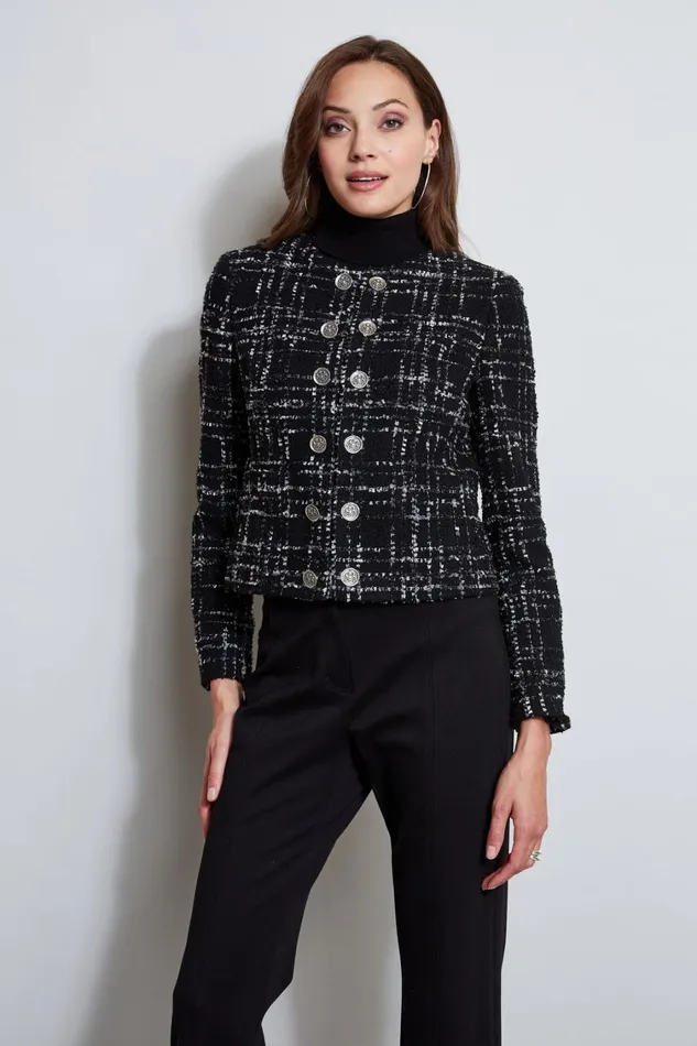 Elie Tahari Suiting Metallic Kissed Tweed Jacket Black Multi 8211 Women