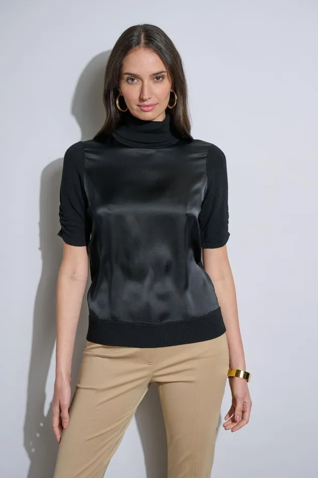 Elie Tahari Suiting Short Sleeve Satin Front Sweater Black 8211 Women
