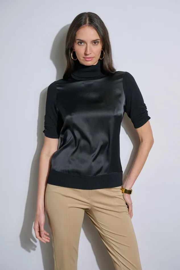 Elie Tahari Suiting Short Sleeve Satin Front Sweater Black 8211 Women